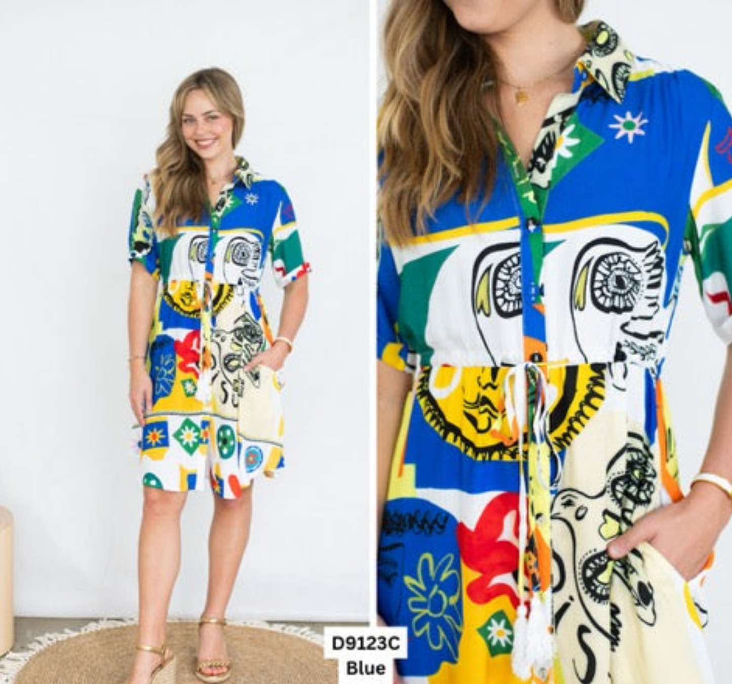 100% Viscose Curve Hem Shirt Dress