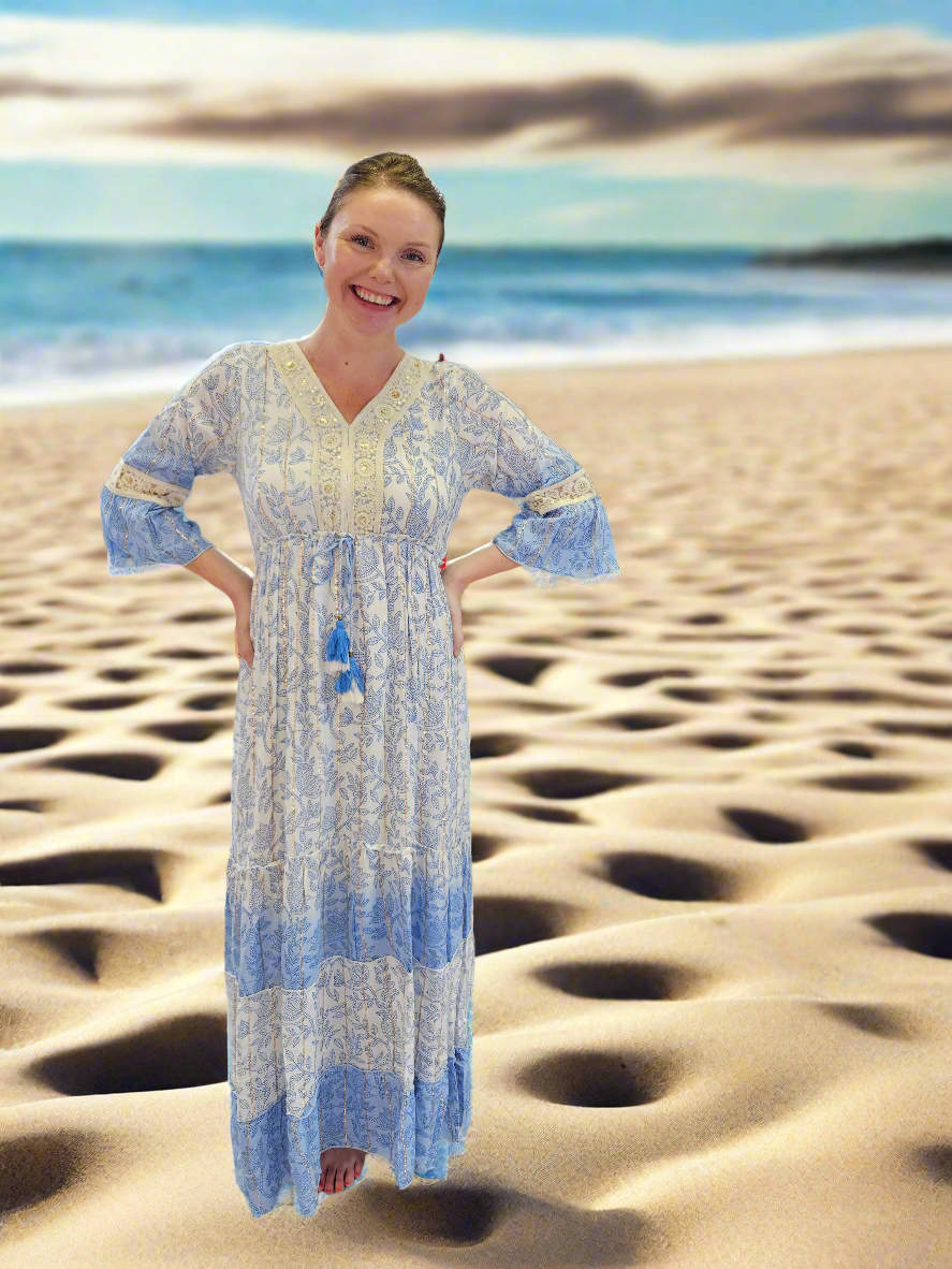 3/4 Sleeves Tiered Maxi Dress