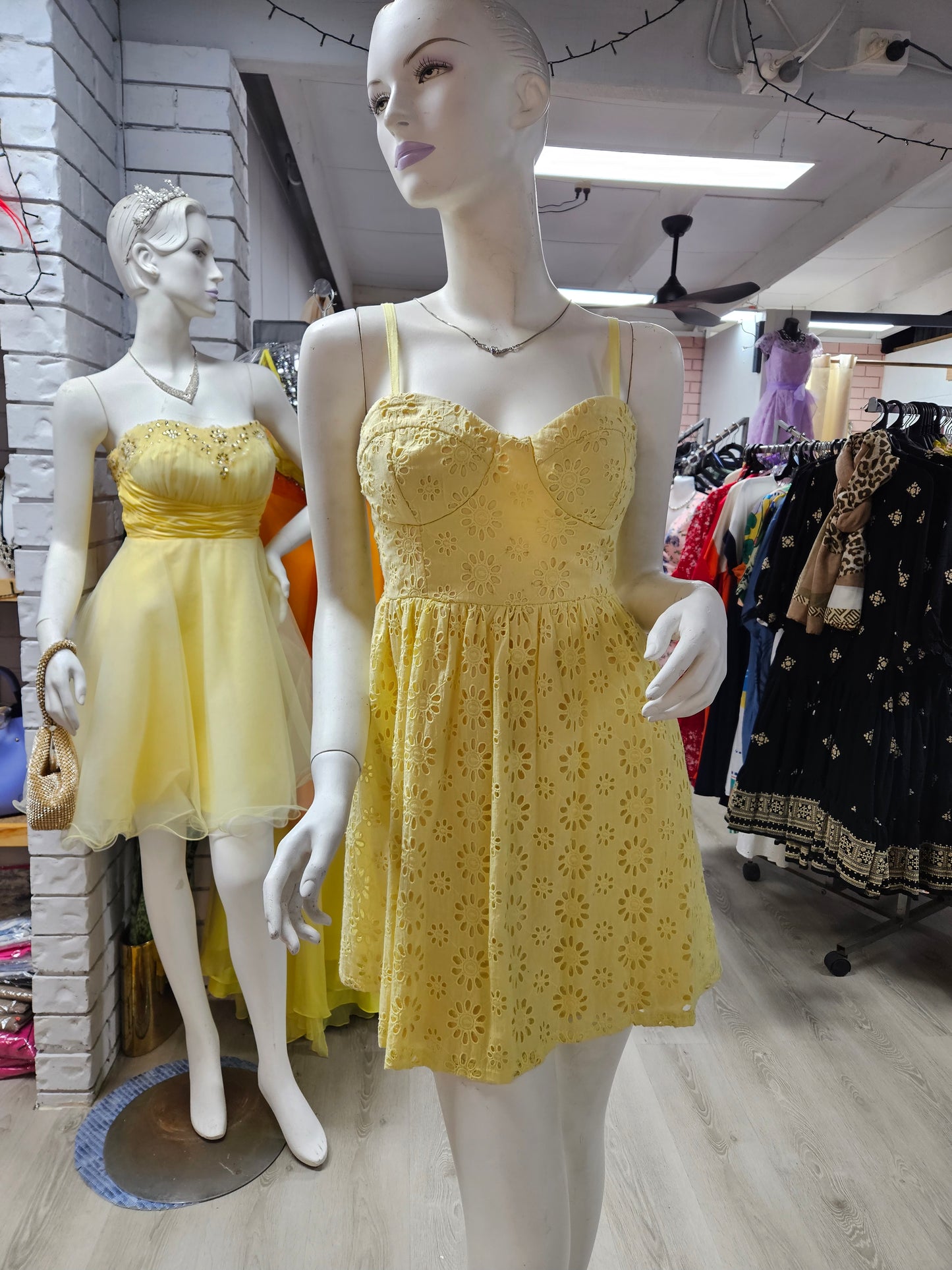 Yellow Eyelet Embroidered Dress