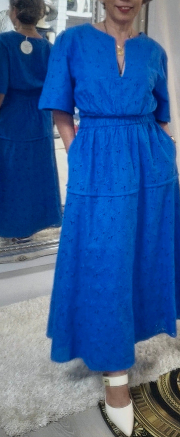 Royal  Blue 100% Cotton Eyelet Dress