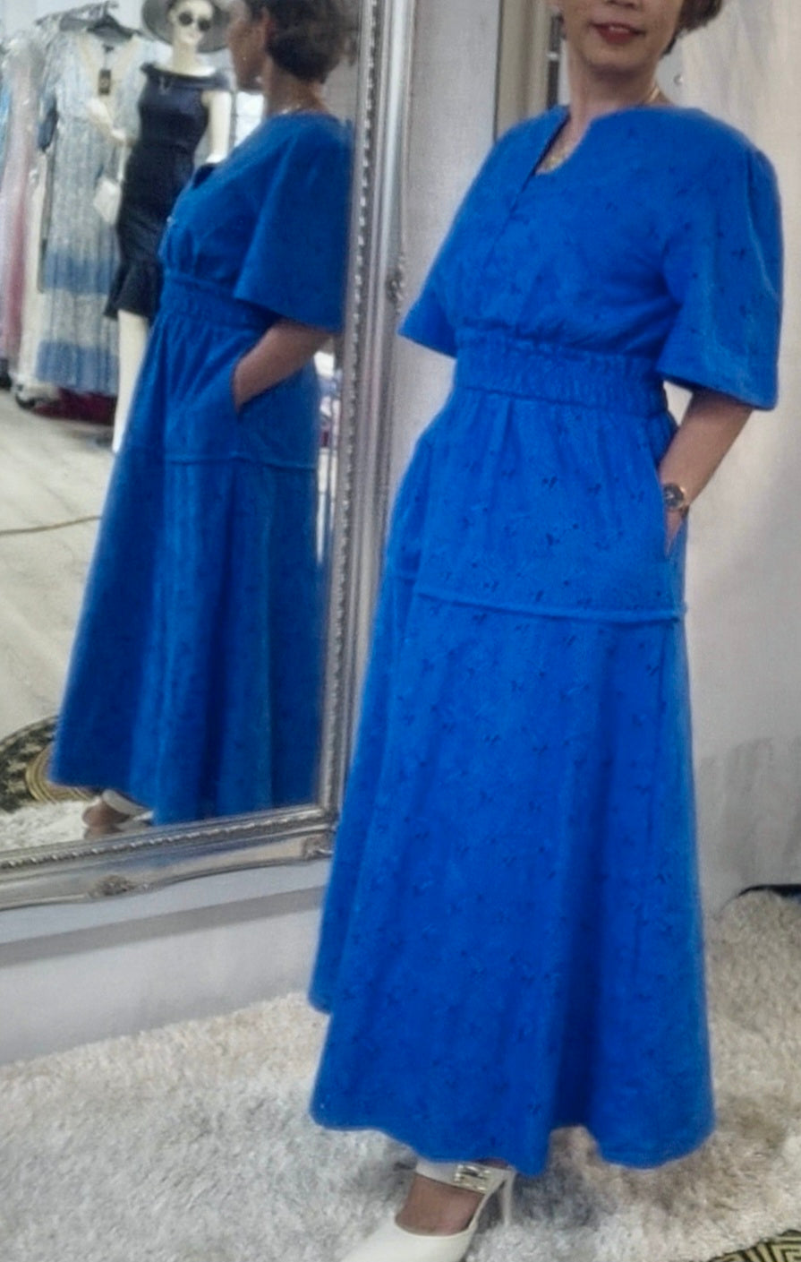 Royal  Blue 100% Cotton Eyelet Dress