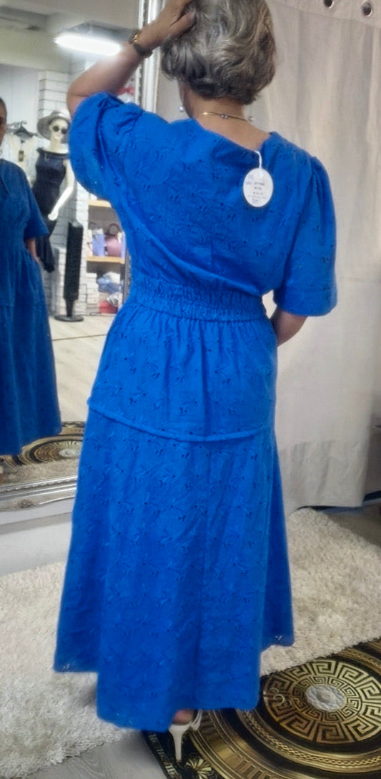 Royal  Blue 100% Cotton Eyelet Dress