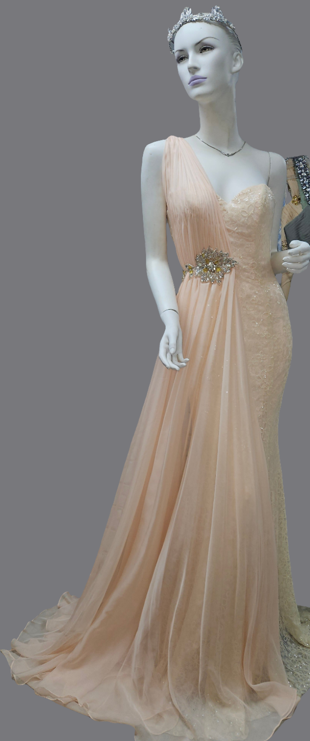 One Shoulder Pink Salmon Formal Dress