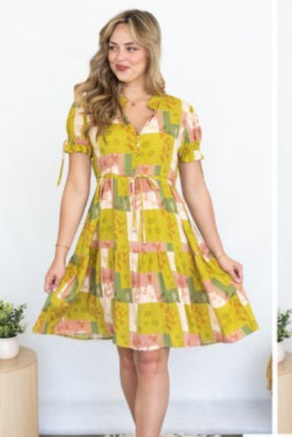 Patchwork Print 2 Tier Short Dress