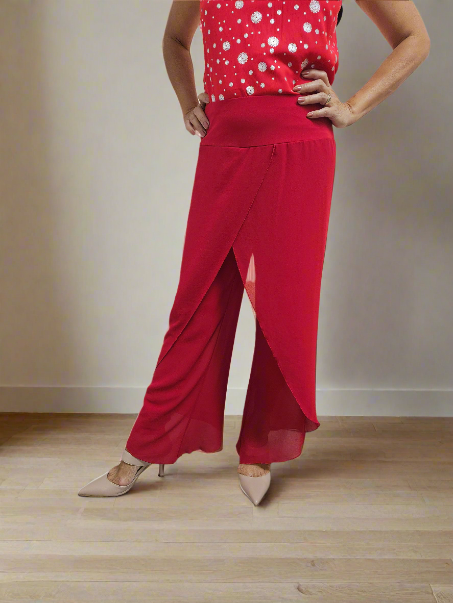 Red Chiffon overlay pants ( Made in Australia)