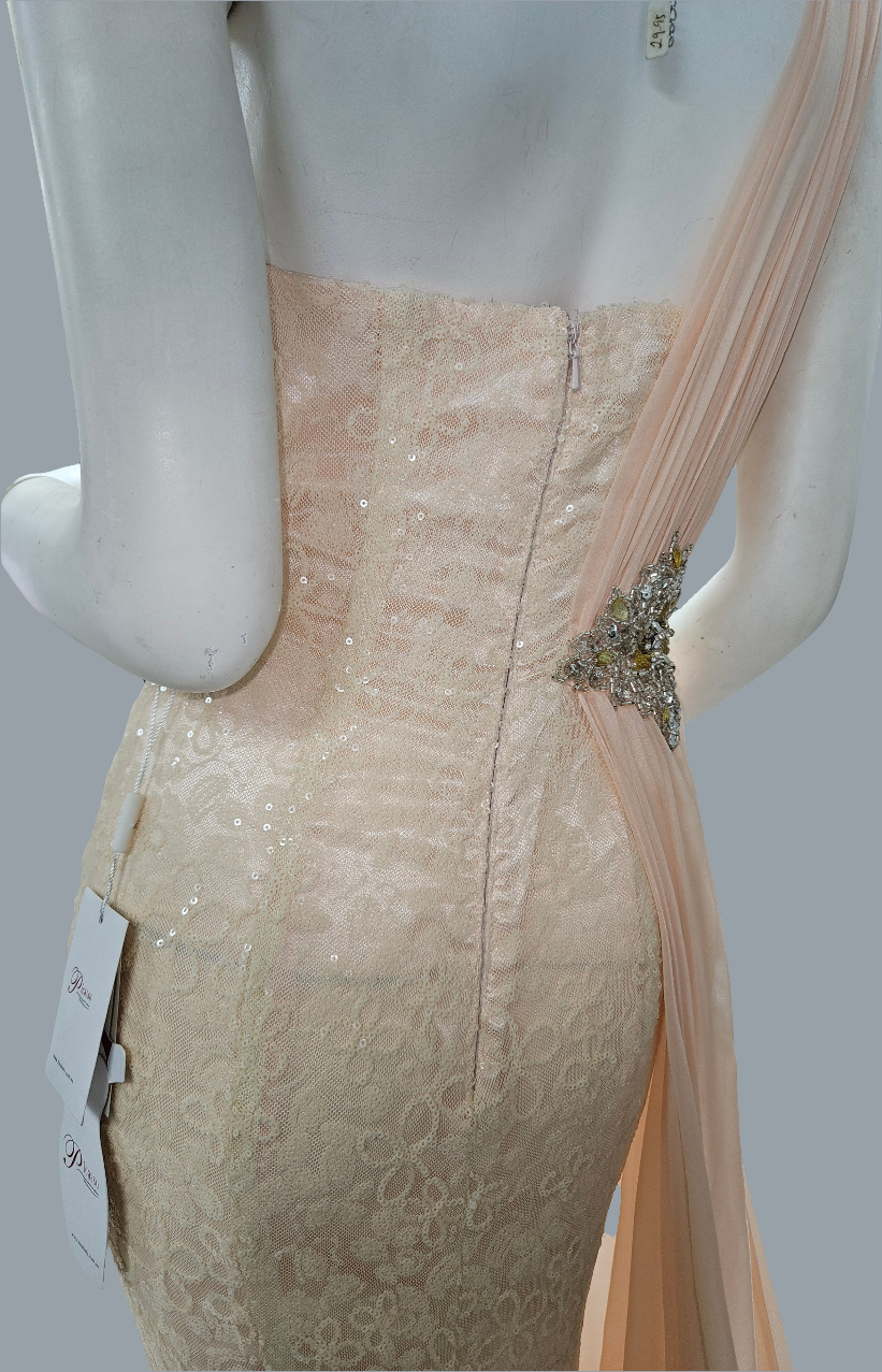 One Shoulder Pink Salmon Formal Dress