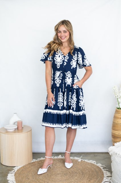 Navy/white Short Tiered Dress