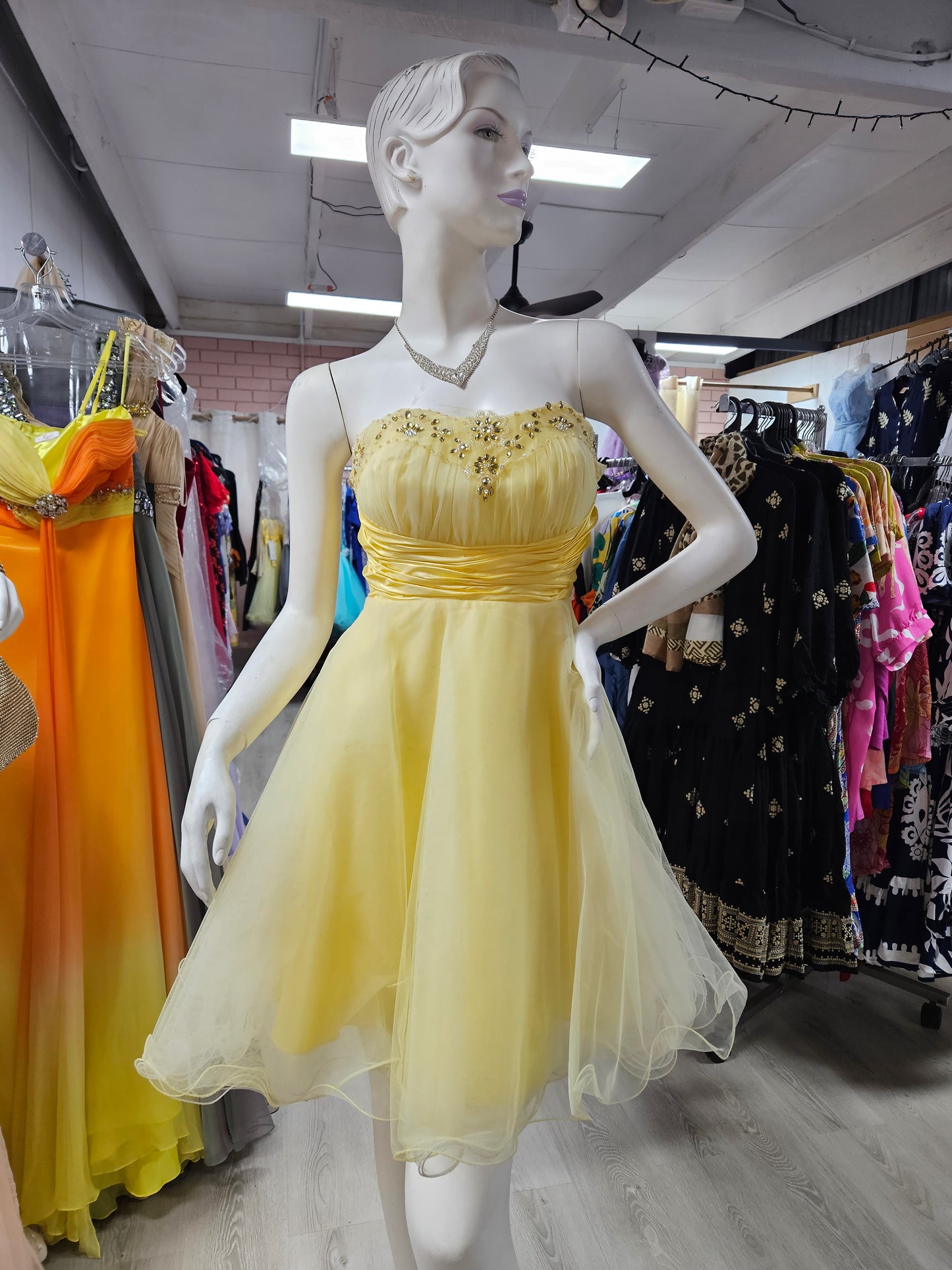 Semi-formal (puffy) Princess Yellow Mesh Dress