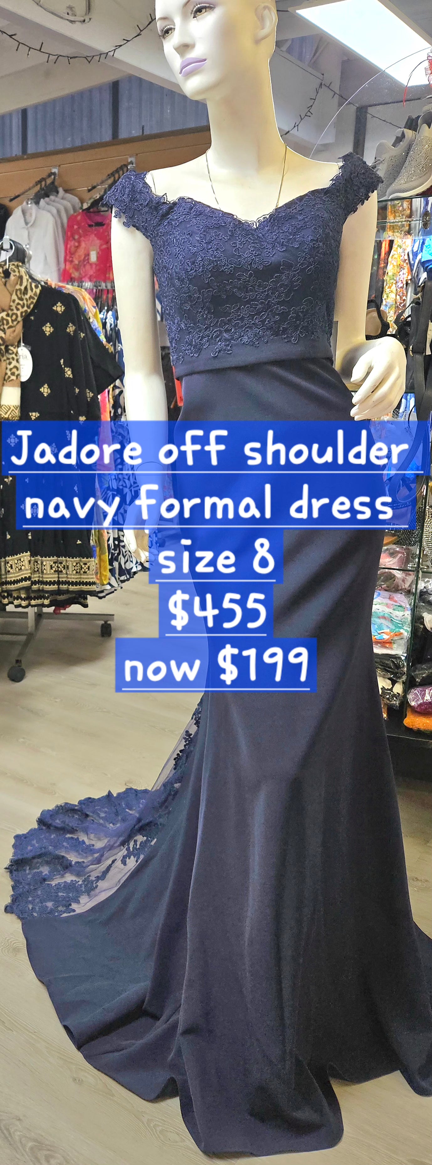 Jadore Off shoulder Navy Formal Dress