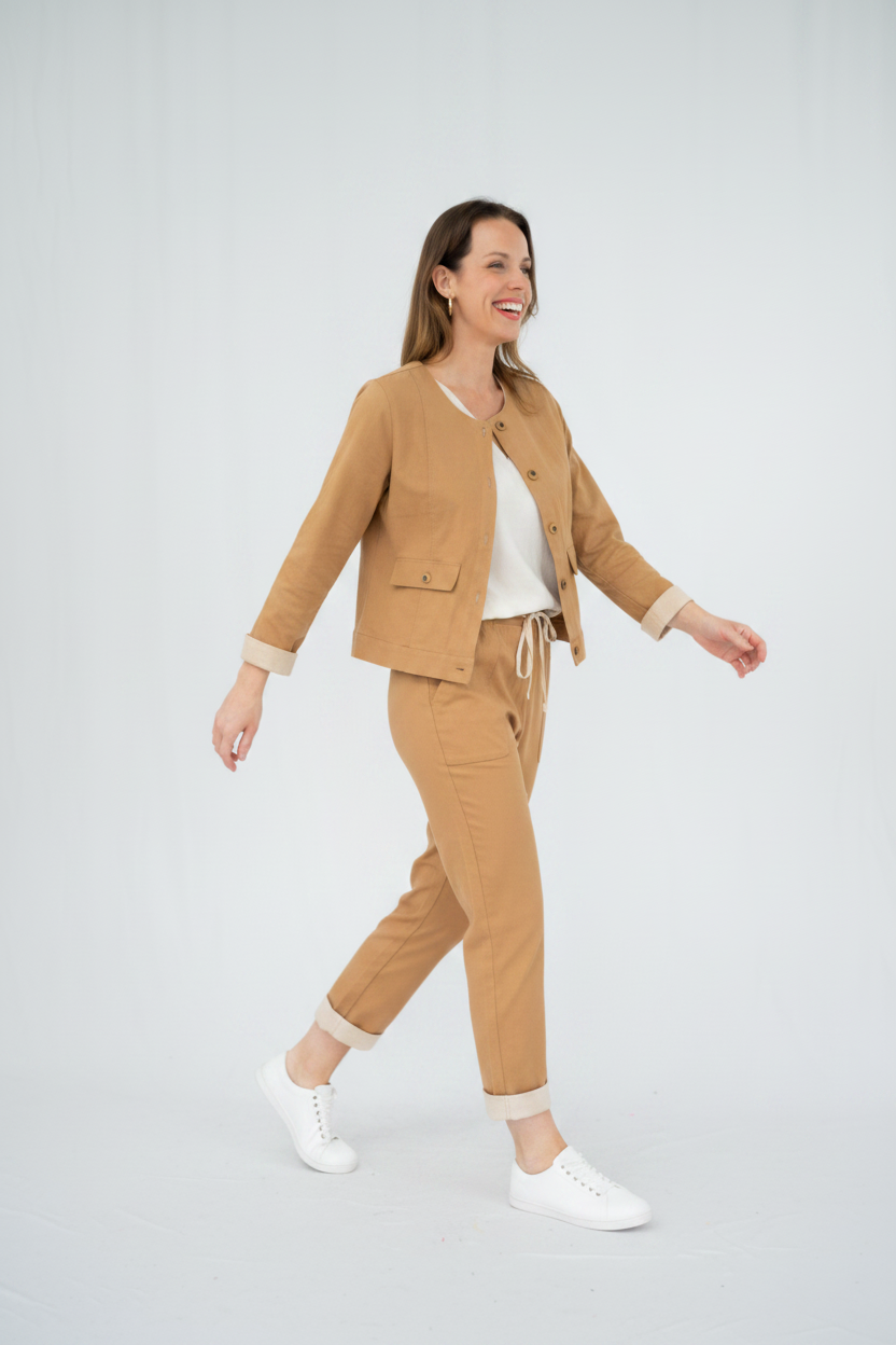 Linen Blend Jacket/Top & Pants Set