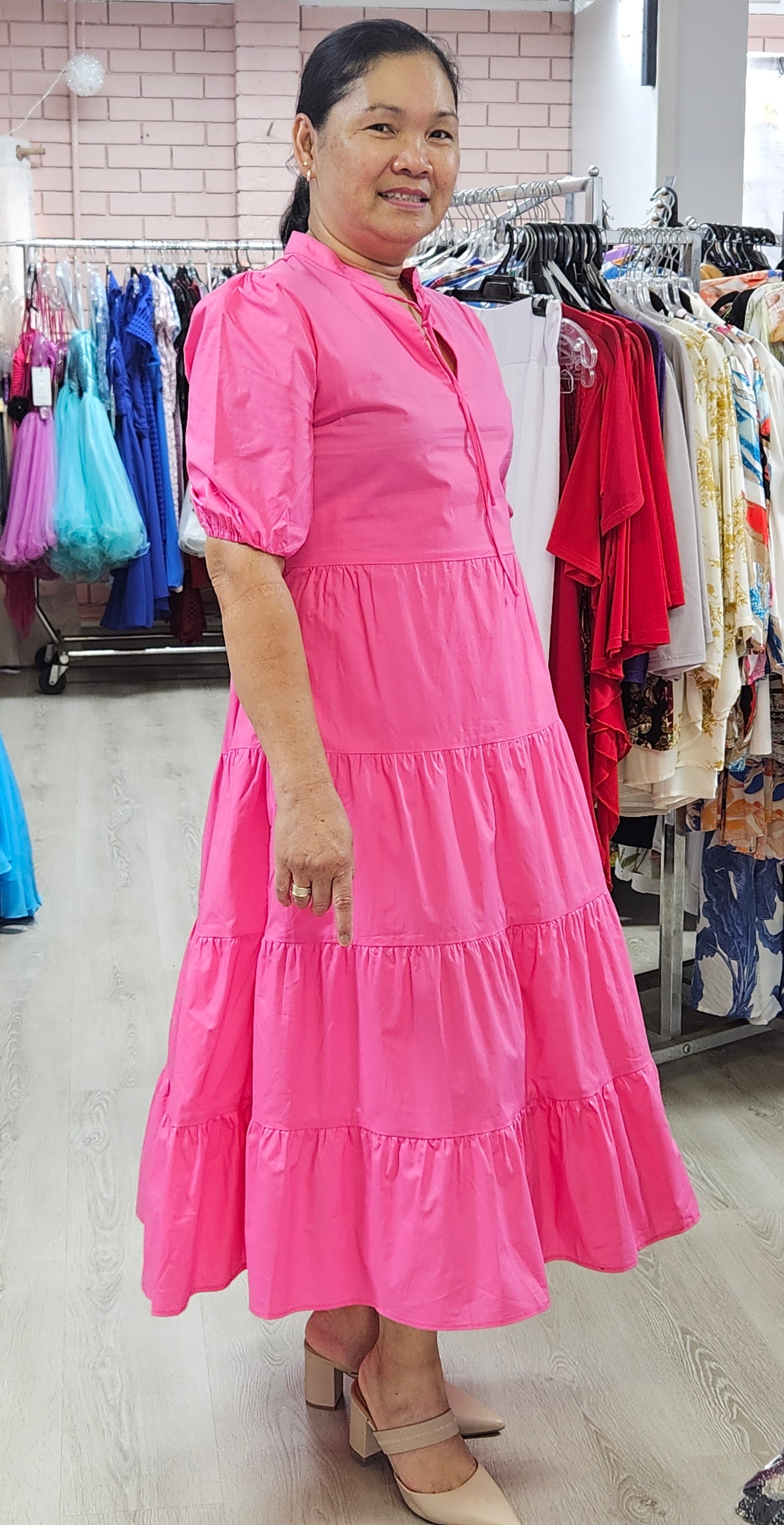 Pink Cotton Midi-dress