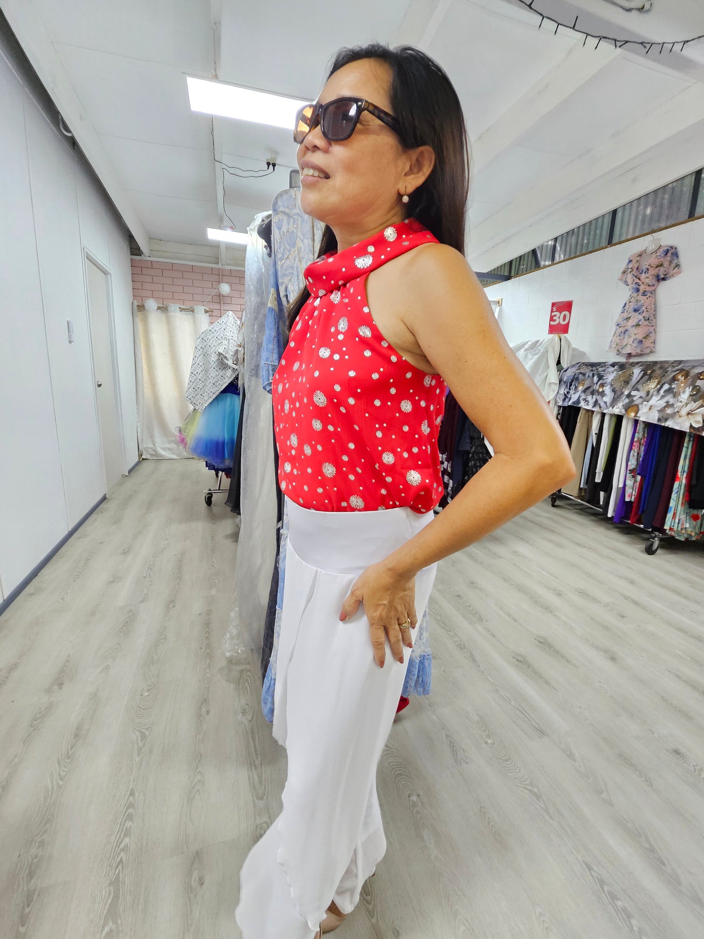 Carolyn Morgan Red Chiffon top