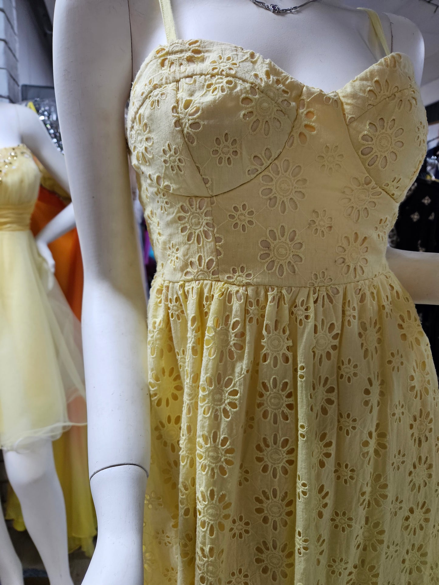 Yellow Eyelet Embroidered Dress