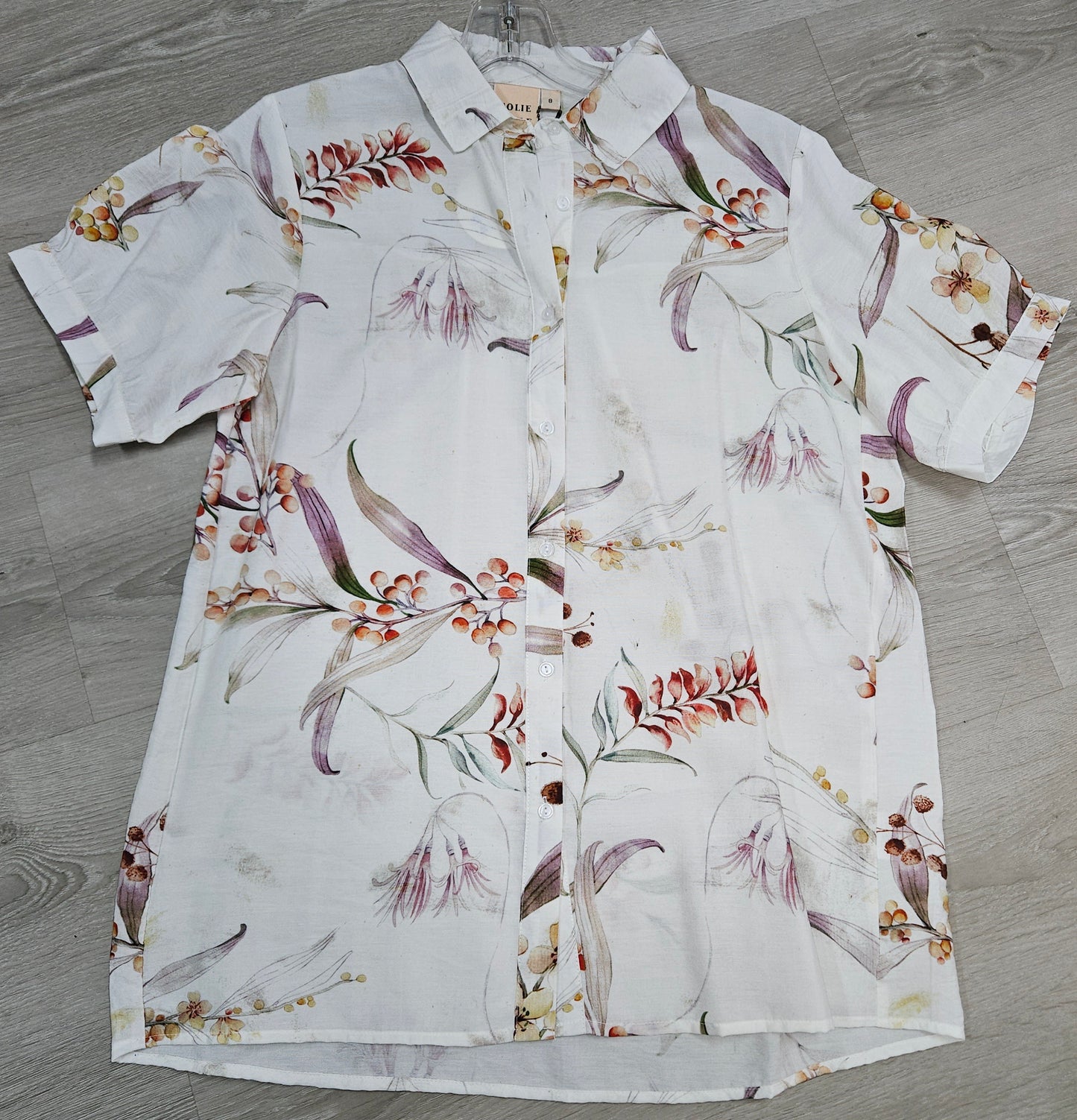 Item Code #: T52012. White Floral Shirt